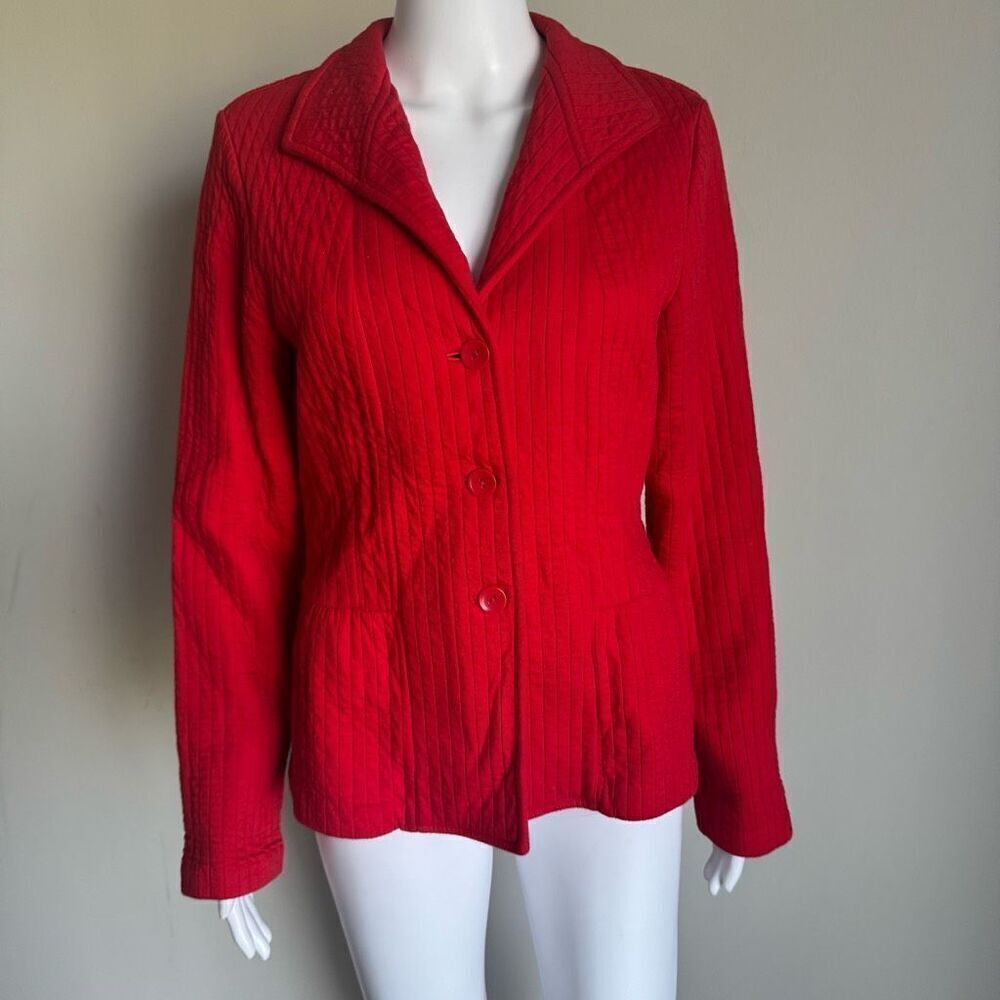 Coldwater Creek Red Quilted Lightweight Cotton Peplum Blazer